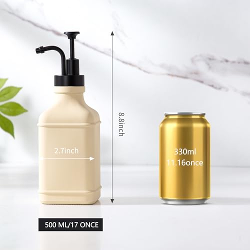 Enra Glass Soap Dispenser with Clear Window,12oz Matte Stainless Steel Hand Pump Dispenser,Hand and Liquid Soap Dispenser Rust Proof Countertop Lotion Bottle (Beige-Square-Liquid) - color: Beige-square-liquid