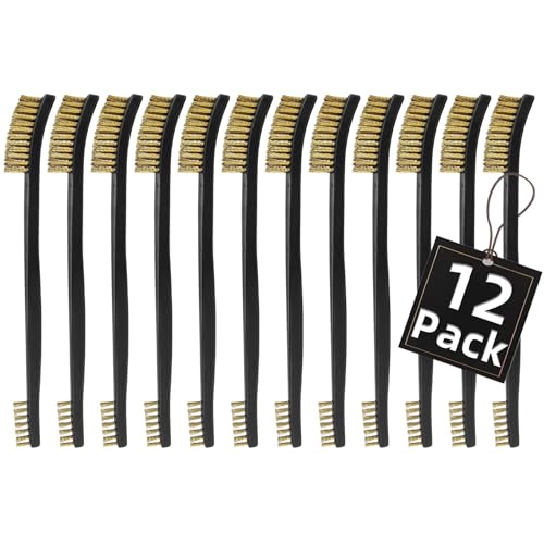 12 Pack Miaozhun Double-Ended Gun Cleaning Brush, 7 Inch Brass Bristle Brushes, Gun Cleaning Supplies Kit, All Purpose Crevice and Detail Cleaning Brush - color: Brass Brush-12pack