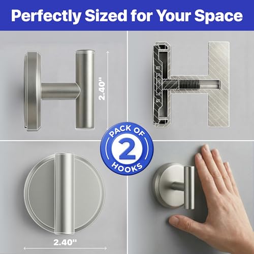HOME SO Suction Cup Hooks for Shower & Bathroom Towel Holder 2-Pack – Suction Cups Hooks for Hanging Towels, Robes, & Coats - Tiles, Glass Door or Mirror – Shower Hooks & Towel Hooks - Nickel T-Shape - style: Brushed Nickel
