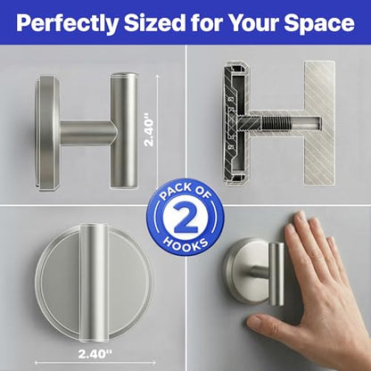 HOME SO Suction Cup Hooks for Shower & Bathroom Towel Holder 2-Pack – Suction Cups Hooks for Hanging Towels, Robes, & Coats - Tiles, Glass Door or Mirror – Shower Hooks & Towel Hooks - Nickel T-Shape - style: Brushed Nickel