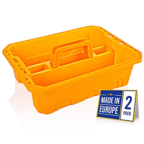 CANOPUS Storage Tray Tote with Functional Holes - 2 PCs Plastic Cleaning Caddy with Handle, Portable Caddy, Undersink Storage for Kitchen, Shoe Cleaning Box, Products Organizer, Yellow - color: Yellow
