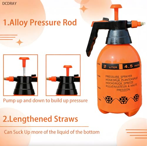 2L Handheld Garden Pump Sprayer 0.5 Gallon Water Mist Spray Bottle for Plants with Adjustable Brass Nozzle Orange (2L Orange)