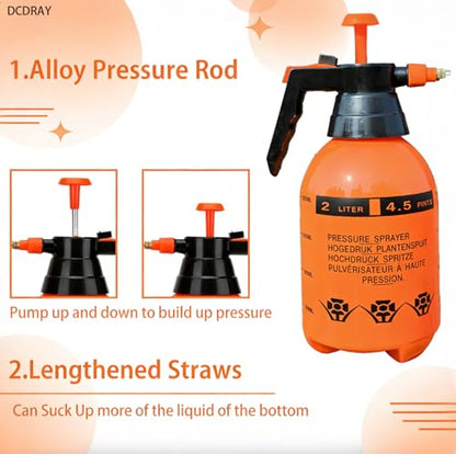 2L Handheld Garden Pump Sprayer 0.5 Gallon Water Mist Spray Bottle for Plants with Adjustable Brass Nozzle Orange (2L Orange)