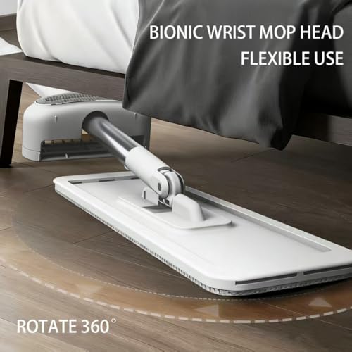 360 Hands-Free Self Wringing Floor Cleaning Mop, Flat Mop - Microfiber with 6 x Washable Pads, Hand Washing Free for Hardwood and Window, White