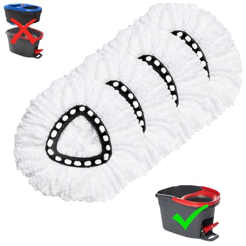 4 Pack Mop Replacement Heads for O-Ceda EasyWrin Spin Mop, Microfiber Spin Mop Refills, Easy Cleaning Mop Head Replacement - color: White, size: 4 Count (Pack of 1)