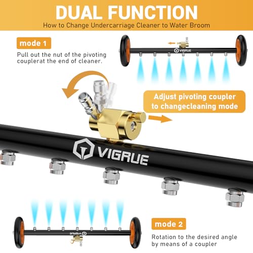 VIGRUE 2-in-1 Undercarriage Pressure Washer Attachment,24 Inch Pressure Washer Water Broom with 7 Nozzles, Under Car Washer Cleaner with 3 Pieces Extension Wand,4000 PSI,Orange
