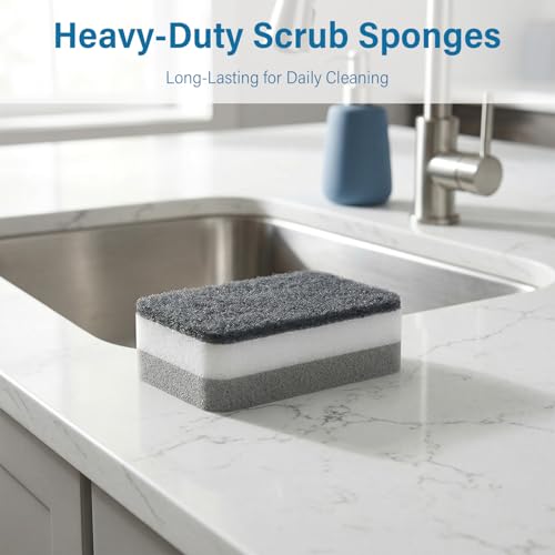 12 Pack Dual-Sided Cleaning Sponges -Three Layer Thickness Duty Sponge Scrubber for Dishes, Kitchen, Bathroom & Household Cleaning
