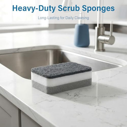 12 Pack Dual-Sided Cleaning Sponges -Three Layer Thickness Duty Sponge Scrubber for Dishes, Kitchen, Bathroom & Household Cleaning