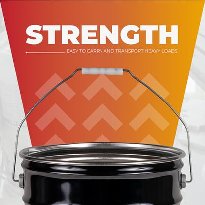 ATERET 5 Gallon Black Metal Bucket, Heavy Duty Durable Steel Open Head Pail with Handle for Outdoor and Household Use (3 Pack - Bucket Only) - size: 3pk - 5 Gal