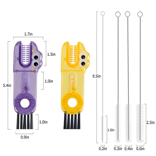 Bottle Brush Cleaning Set Includes 4 Straw Cleaning Brushes, 2 3-in-1 Multi-Function Portable Travel Cup Lid Crevice Brushes, Straw Brushes, and Household Kitchen Cleaning Tools - color: 4 White Brushes 1 Yellow Brush 1 Purple Brush