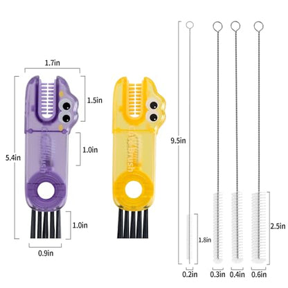 Bottle Brush Cleaning Set Includes 4 Straw Cleaning Brushes, 2 3-in-1 Multi-Function Portable Travel Cup Lid Crevice Brushes, Straw Brushes, and Household Kitchen Cleaning Tools - color: 4 White Brushes 1 Yellow Brush 1 Purple Brush