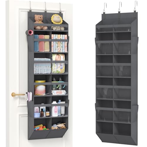 Lifewit 1 Pack Over the Door Organizer, 12 Section Clear Window Hanging Storage with 4 Side Pockets, Sturdy Anti Tilt 40 lbs Load Behind Door for Closet, Bedroom, Bathroom, Nursery, Dorm, Dark Gray - color: Dark Gray, size: 12 section