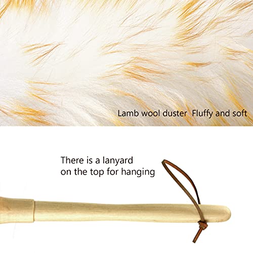 Lambs Wool Duster for Cleaning Window Blinds Computer Furniture TV Computer Screens Bookshelves Solid Wooden Handle Natural Feather Duster,16'', Yellow&White - color: Yellow+white, size: 16 Inch
