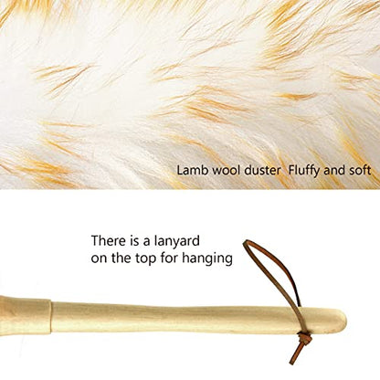 Lambs Wool Duster for Cleaning Window Blinds Computer Furniture TV Computer Screens Bookshelves Solid Wooden Handle Natural Feather Duster,16'', Yellow&White - color: Yellow+white, size: 16 Inch