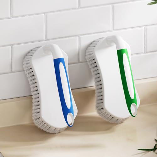 Generic 2 Pack Scrub Brush for Cleaning, Comfort Grip Shower Scrubber, Stiff Plastic Bristles with Polypropylene Handle, Heavy Duty Cleaner Brush for Tub, Sink, Carpet, Floor (Blue, Green) - color: Blue + Green