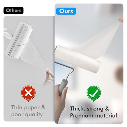 Extra Sticky Large Surface Lint Roller, 6.3'' Giant Lint Roller for Pet Hair, Lint Remover Roller for Cat Hair, Clothes, Furniture (1 Handle + 450 Sheets) - style: 1 Roller + 4 Refills