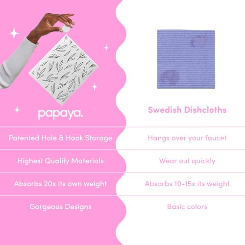 Papaya Reusable Paper Towels, Premium Swedish Dishcloths with Hook, Non-Scratch Reusable Paper Towel, 1 Sheet Replaces 17 Rolls - 2 Sheets, 1 Hook - color: Call Me Twiggy