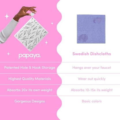 Papaya Reusable Paper Towels, Premium Swedish Dishcloths with Hook, Non-Scratch Reusable Paper Towel, 1 Sheet Replaces 17 Rolls - 2 Sheets, 1 Hook - color: Call Me Twiggy