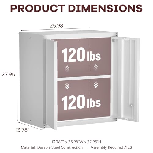 Metal Wall Cabinet,Garage Wall Mounted Cabinets,Steel Locking Cabinet,Metal Wall Cabinets for Office,Wall Cabinets with Doors and Shelves,Garage Cabinets for Home,Basement - color: 28"h-wall Cabinet / White