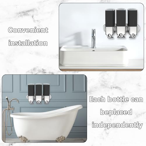 No-Drill 3 Pack 500ml Wall Mounted Soap Dispenser for Bathroom and Kitchen, Shampoo and Conditioner Dispenser Drill Free with Adhesive(Square-Black) - color: Black-2