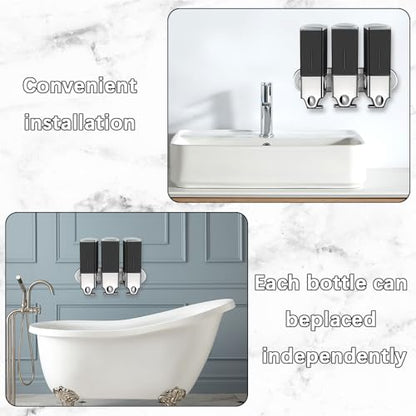 No-Drill 3 Pack 500ml Wall Mounted Soap Dispenser for Bathroom and Kitchen, Shampoo and Conditioner Dispenser Drill Free with Adhesive(Square-Black) - color: Black-2