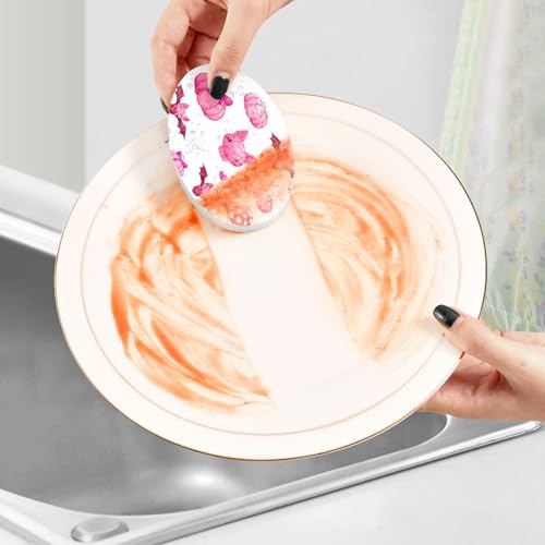 Pink Bats Pumpkins Scrub Sponge 3 Pack, Absorbent Cleaning Sponges for Dishes Pots Pans Kitchen, Non-Scratch Scrubber
