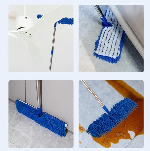 Microfiber Mops for Floor Cleaning, Dual-Sided Flip Mop for Wet & Dry Use, Adjustable Stainless Steel Handle (30.7"-56.7"),Suitable for Hardwood Floors, Laminate Floors, Kitchens and Tiled Surfaces