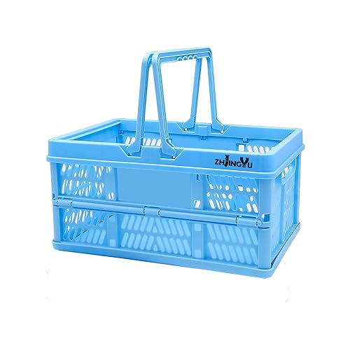 ZHJINGYU Collapsible crates for storage,plastic baskets for organizing 14.96" x 9.84"x7.87",shopping garden basket,foldable crate with Handles, car trunk basket,for Kitchen,Bathroom - color: Blue, size: 14.96"x9.84"x7.87"