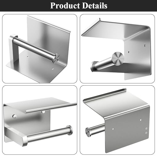 Tindbea Heavy Duty Toilet Paper Holder with Shelf, Adhesive or Screw Wall Mount Toilet Tissue Roll Holder, Rustproof & Multifunctional Stainless Steel Bathroom Storage Dispenser (Brushed Nickel) - color: A-brushed Nickel