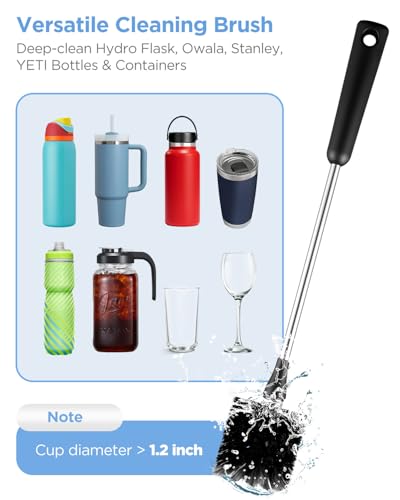 EasyAcc Water Bottle Cleaner Brush, 3 Pack 15 Inches Straw Brush Cleaner for Owala Stanley Hydroflask, Long Handle, with Straw Cleaner & Nipple Brush, for Coffee Mugs, Ice Tea Jars - color: Black