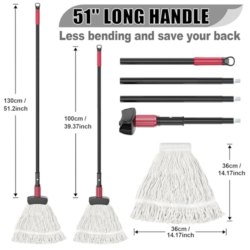 Commercial Mops for Floor Cleaning - Looped-End Heavy Duty Wet Mop with Long Handle for Hardwood Wood Tile Vinyl - Reusable Cotton Head for Home Garage Kichen Bathroom - size: Large mop