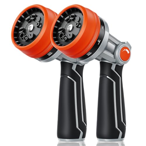 RAINPOINT Full-Metal Garden Hose Nozzle, Heavy Duty Water Hose Nozzle Sprayer With 10 Adjustable Patterns & High Flow,Thumb Control For Flow Adjustment, Ideal For Watering, Washing, Cleaning,Orange - color: Orange