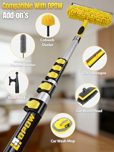 6-24ft Cobweb Duster with Extension Pole, Opow 32ft High Reach Spider Web Brush, Aluminum Telescopic Pole, Webster Duster with 2 Washable Heads and Universal Joint Angle Adaptor for Outdoor & Indoor - size: 24 feet
