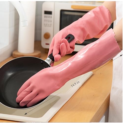 KAQ PVC Rubber Gloves with Cotton Lined: Anti-Slip Dishwashing Gloves 3 Pairs for Kitchen Washing Dishes - Heavy Duty Household for Working Painting Pet Care Handling Chemicals