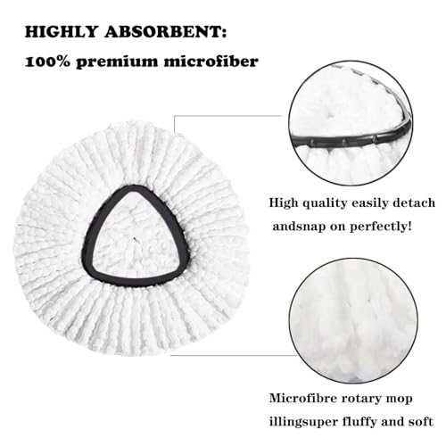 4 Pack Mop Replacement Heads for O-Ceda Mop Replace Head Spin Mop Heads Replacements, Microfiber Spin Mop Refills, Easy Cleaning Mop Head Machine Washable - color: #2 White