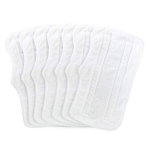 Fushing 7Pcs Steam Mop Pads, Washable Microfiber Cleaning Steamer Replacement Pads for Shark Steam & Spray Mop S3101 S3251 SK460 SK410 S3101n2 S3250 SK435CO SK140 SK141,White - color: White