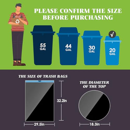 Teivio 20 Gallon 60 Counts (fit 18-20 Gal) Large Drawstring Trash Bags Strong Tall Kitchen Compactor Bags Garbage Bags for Home/Office/Light Residential Waste/Outdoor Trash Can, Lawn，Black Trash - style: 60-20Gallon-Black