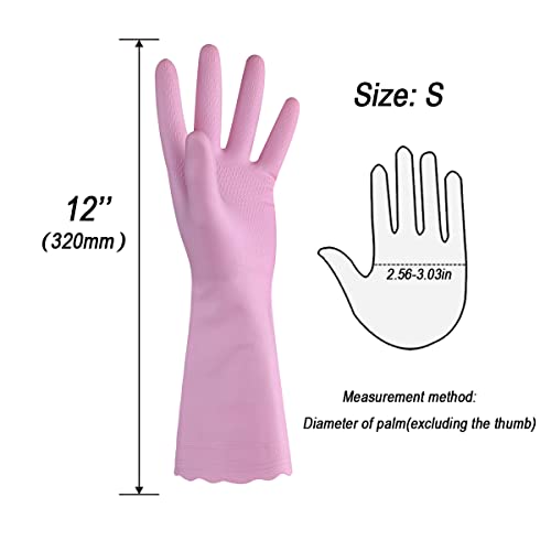 HSL Household Cleaning Gloves - Reusable Kitchen Dishwashing Gloves with Latex Free, Cotton lining, Waterproof, Non-Slip (Small, 2 Pairs) - color: Blue+pink, size: Small (Pack of 2)