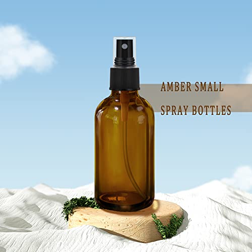 GIVAMEIHF Amber Glass Spray Bottles 4oz,Small Empty Glass Spray Bottle Fine Mist Spray Refillable Containers,Mini Travel Spray Bottles set of 4,Included 6 Sprinkler,2 Funnels,1 Droppers,8 Labels - color: 4oz 4 Pcs