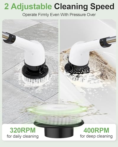 Electric Spin Scrubber, Cordless Power Cleaning Brush with 9 Replaceable Brush Heads, Bathroom Scrubber with Extension Arm, 2-Speed Motorized Tile Floor Scrubber for Tub, Sink, Wheel, White-ra1 - size: 9heads