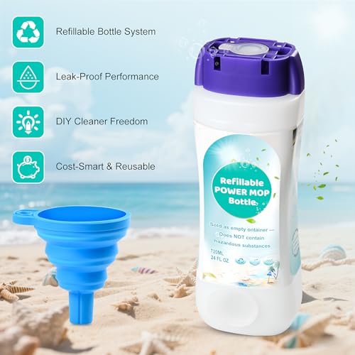Refillable Bottle for Swiffer® Power Mop™, 720ML / 24 FL.OZ Reusable Solution Container, Leak-Resistant Lock, Use Any Liquid Cleaner
