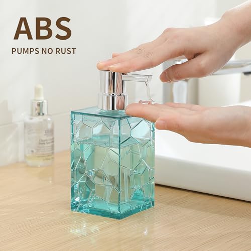 YAUKPH 2 Pack Teal Blue Rust Proof Soap Dispenser | Acrylic material for bathroom and kitchen countertops - color: 2 Pack Turquoise