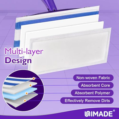 UNIMADE 100 Count Mop Pad Refill Compatible with Swiffer WetJet, Disposable Multi-Layers Mopping Pads for All Hard Surface, Especially Hardwood Floor, Super Absorbent Spray Mopping Pad Refills - size: 100 Count