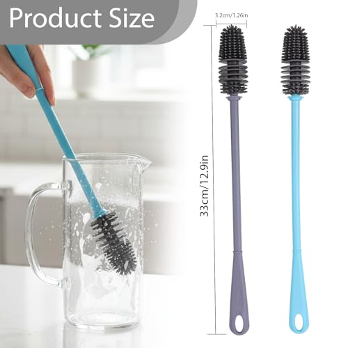 2pcs Silicone Bottle Cleaning Brush Water Bottle Cleaner Brushes with Long Handle Bottles Brush Cleaner for Small Narrow Neck Containers Glassware Sports Bottles Vase