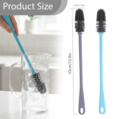 2pcs Silicone Bottle Cleaning Brush Water Bottle Cleaner Brushes with Long Handle Bottles Brush Cleaner for Small Narrow Neck Containers Glassware Sports Bottles Vase