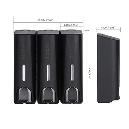 AUMIO Chamber Shower Soap Dispenser Trio Wall Mounted Shampoo and Conditioner Dispenser Set, No Drill for Bathroom Hotel, Black - color: Black 3 Chamber