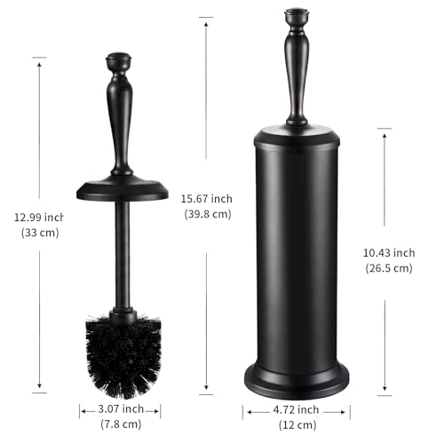 ROLABAM Heavy-Duty Toilet Brush and Holder Set, Premium Rustproof Metal Freestanding Toilet Bowl Brush, Deep-Cleaning Tool with Long Handle and Splash Guard for the Bathroom, Space-Saving - color: Black-1