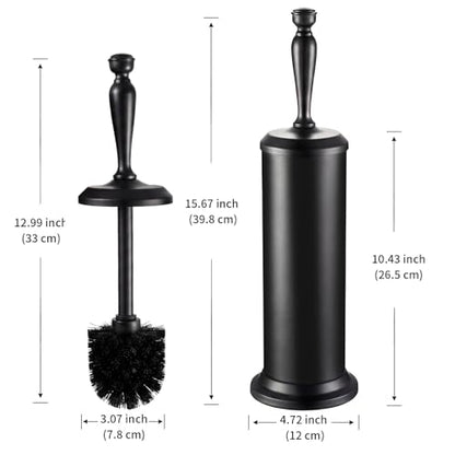 ROLABAM Heavy-Duty Toilet Brush and Holder Set, Premium Rustproof Metal Freestanding Toilet Bowl Brush, Deep-Cleaning Tool with Long Handle and Splash Guard for the Bathroom, Space-Saving - color: Black-1
