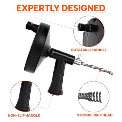 Drain Snake 25 Ft, Drain Auger Hair Clog Remover Heavy Duty Flexible Plumbing Snake Bathroom Kitchen Sink Cleaner Tools for Shower Bathtub Pipe