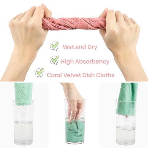 MAQIHAN Coral Velvet Dish Towels - 17PCS Super Absorbent Kitchen Towels Microfiber Washcloths Cleaning Rags, Washable Quick Drying Household Reusable Dish Cloths for Daily Kitchen Cleaning, Bathroom